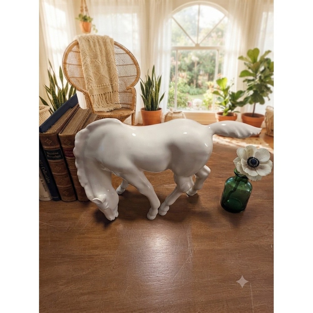 Vintage Lomonosov Porcelain Grazing Foal Horse Figurine White Made in USSR LFZ